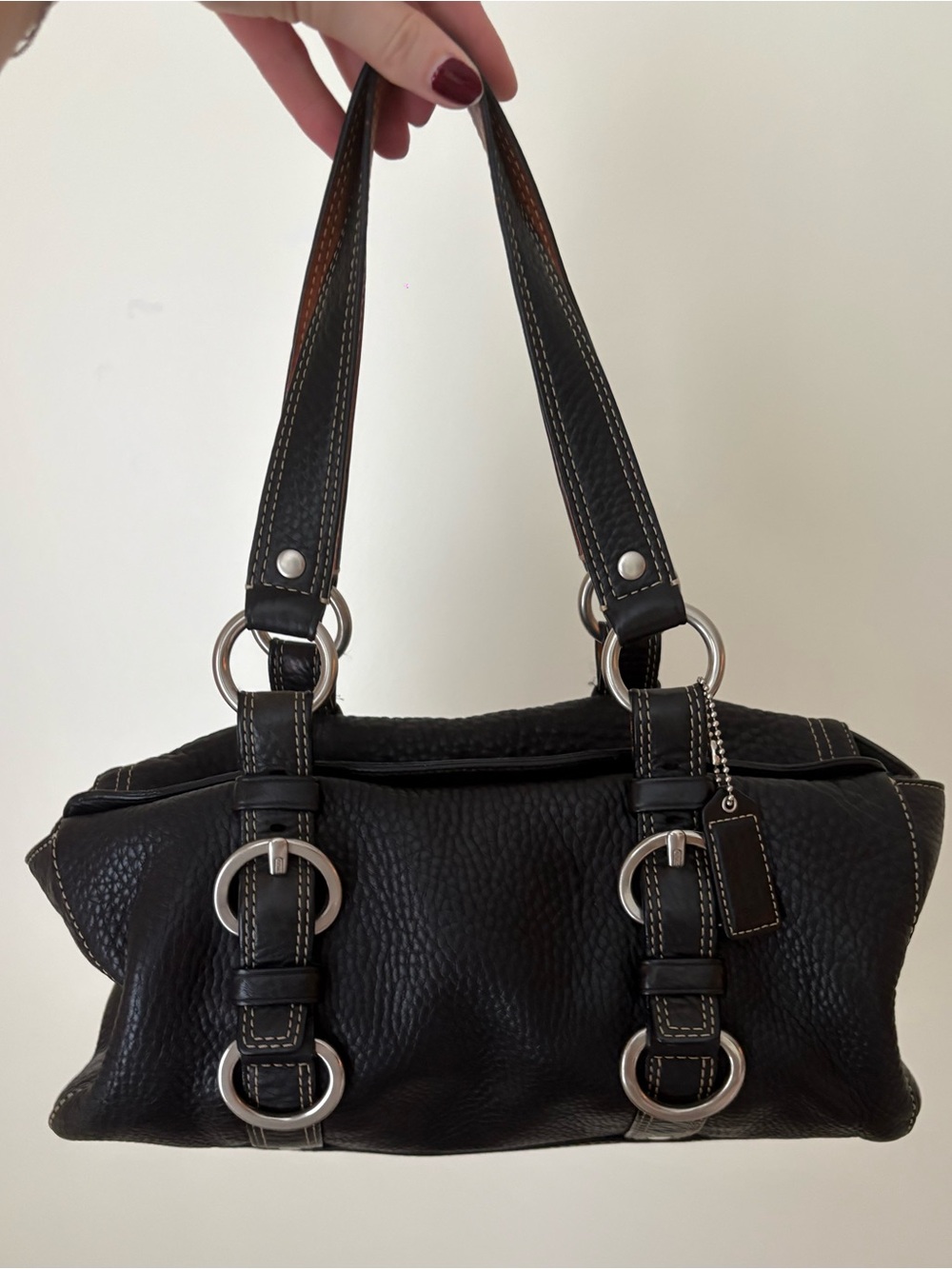 Vintage Coach Black Shoulder Bag with Silver Hardware